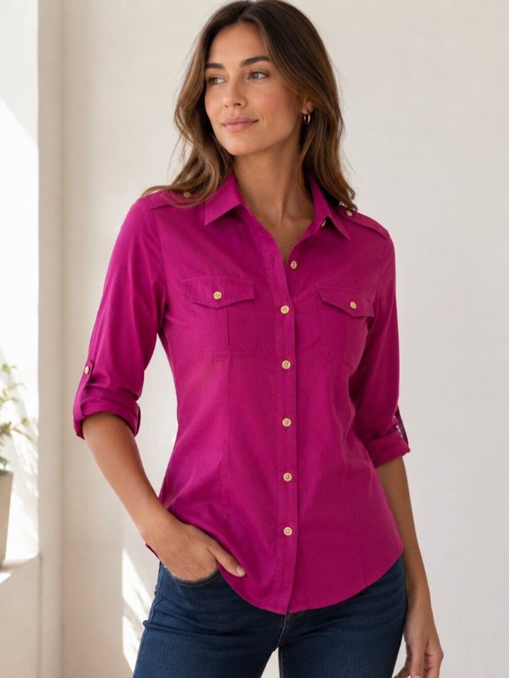 Tory Burch Button Down Shirt Blouse Long Sleeve Pink Purple Retro 2